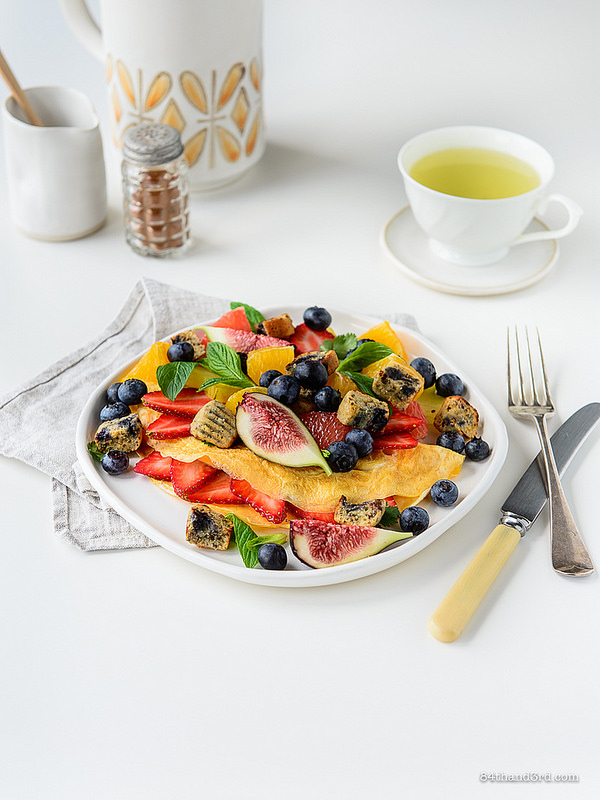 Fruit Omelette Blueberry Muffin Croutons3 - Fruit Omelette & Blueberry Muffin Croutons